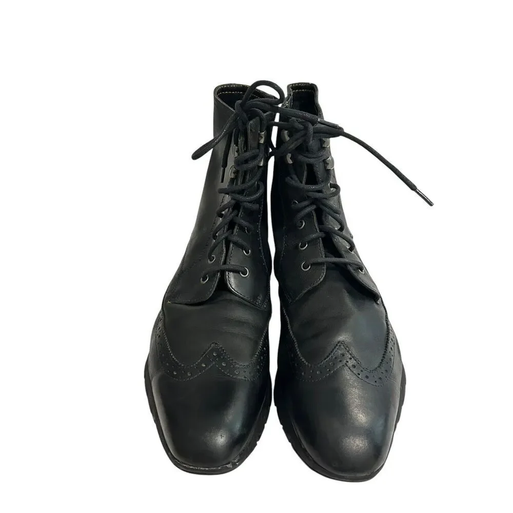 Hush Puppies Mens Black Leather Wingtip Combat Boots Vibram Sole Size 13 H103421